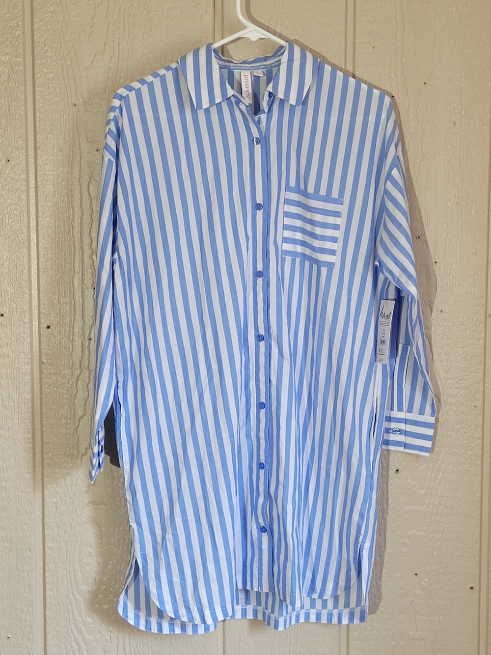 Blue and White Striped Long Pajama Shirt - Women
